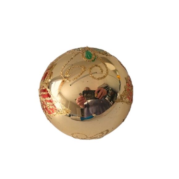 Commodore Christmas Classics Ornaments x 7 Glass Ball Hand Decorated Poinsettia. - Picture 6 of 16